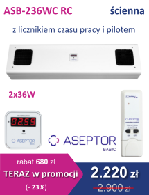 ASB-236WC RC przepływowa lampa UV-C Aseptor Basic ścienna z licznikiem i pilotem | EpicMED