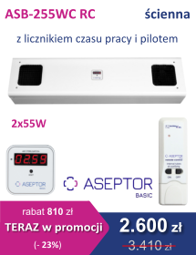 ASB-255WC RC przepływowa lampa UV-C Aseptor Basic ścienna z licznikiem i pilotem
